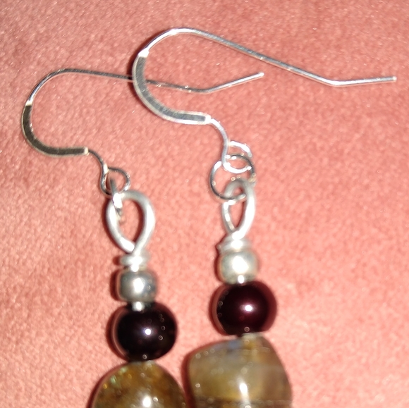 REAL 925 Solid Sterling Silver Wires Labradorite Gemstone Earrings Handmade New - Picture 5 of 7